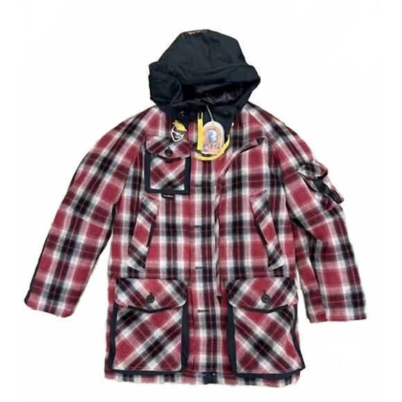 NEW PARAJUMPERS men's musher parka jacket in red-black